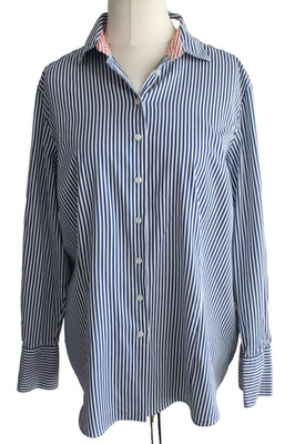 ETERNA Klassische Langarm Bluse Gr. 46 Blau-Weiß