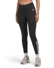 Leggings grandes de tiro alto de 7/8 pulgadas con gráfico emergente negro Reebok nuevos con etiquetas para mujer