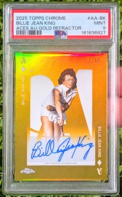 Topps 2025 Chrome Tennis Billie Jean King Aces Gold /50 Auto PSA 9 SP #AA-BK🇺🇸