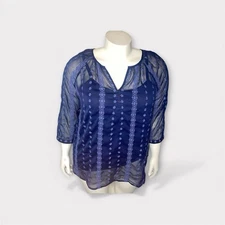 Olive And Oak Womens Blouse 1X Blue Half Sleeve Lined Peasant Boho Festival Top