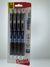 4 Pentel EnerGel RTX Liquid Gel BLACK Quick Drying Ink PEN 0.5mm FINE Tip BONUS