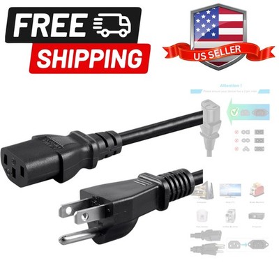 Standard 5ft 1.5m 10 Amps 250 Volts Black 3 Prong AC Power Cord Cable for Ele...