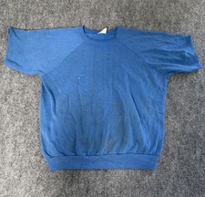 Vintage Blue Short Sleeve Crewneck Sweatshirt 60s Plain Blank