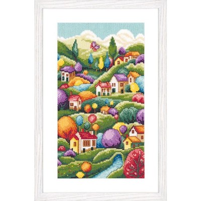 Vervaco Kreuzstich Stickpackung ''Landschaft mit Häusern'', Zählmuster, 16x28cm
