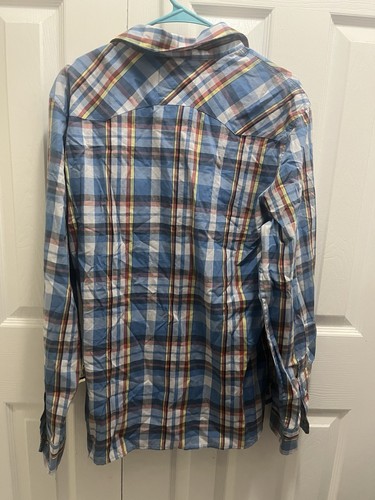levi strauss Pearl Snap Plaid Shirt Multi Color Size Large Western Style - Afbeelding 7 van 8