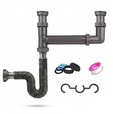 Double Bowl Kitchen Sink Drain Kit End Outlet Waste for 1-1/2 Inch Drains ...