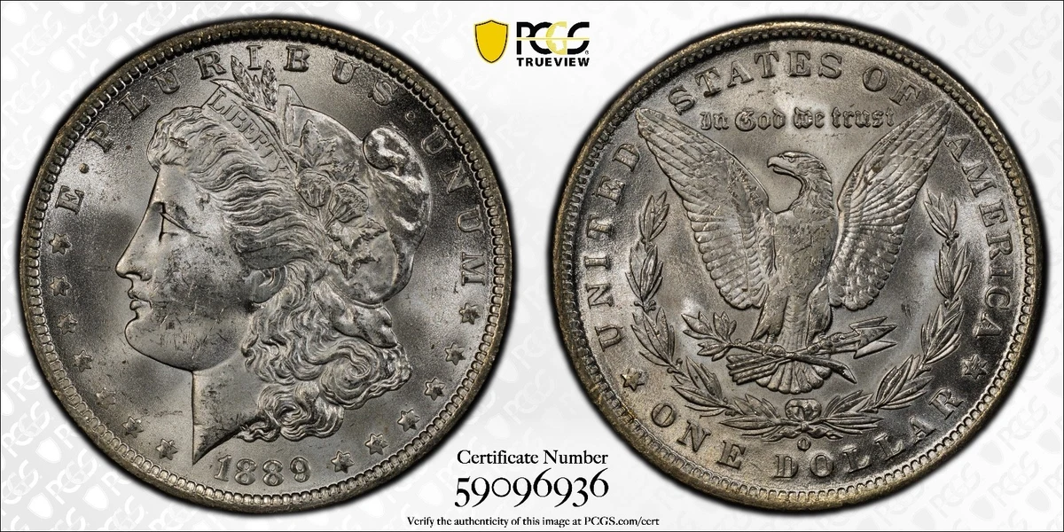PCGS Certified MS 63 Graded 1889 Year Morgan US Dollars (1878-1921