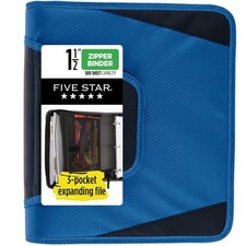 72202 Blue Zipper Binder 11/2 Inch 3Ring 3Pocket Expanding File 500 Sheet
