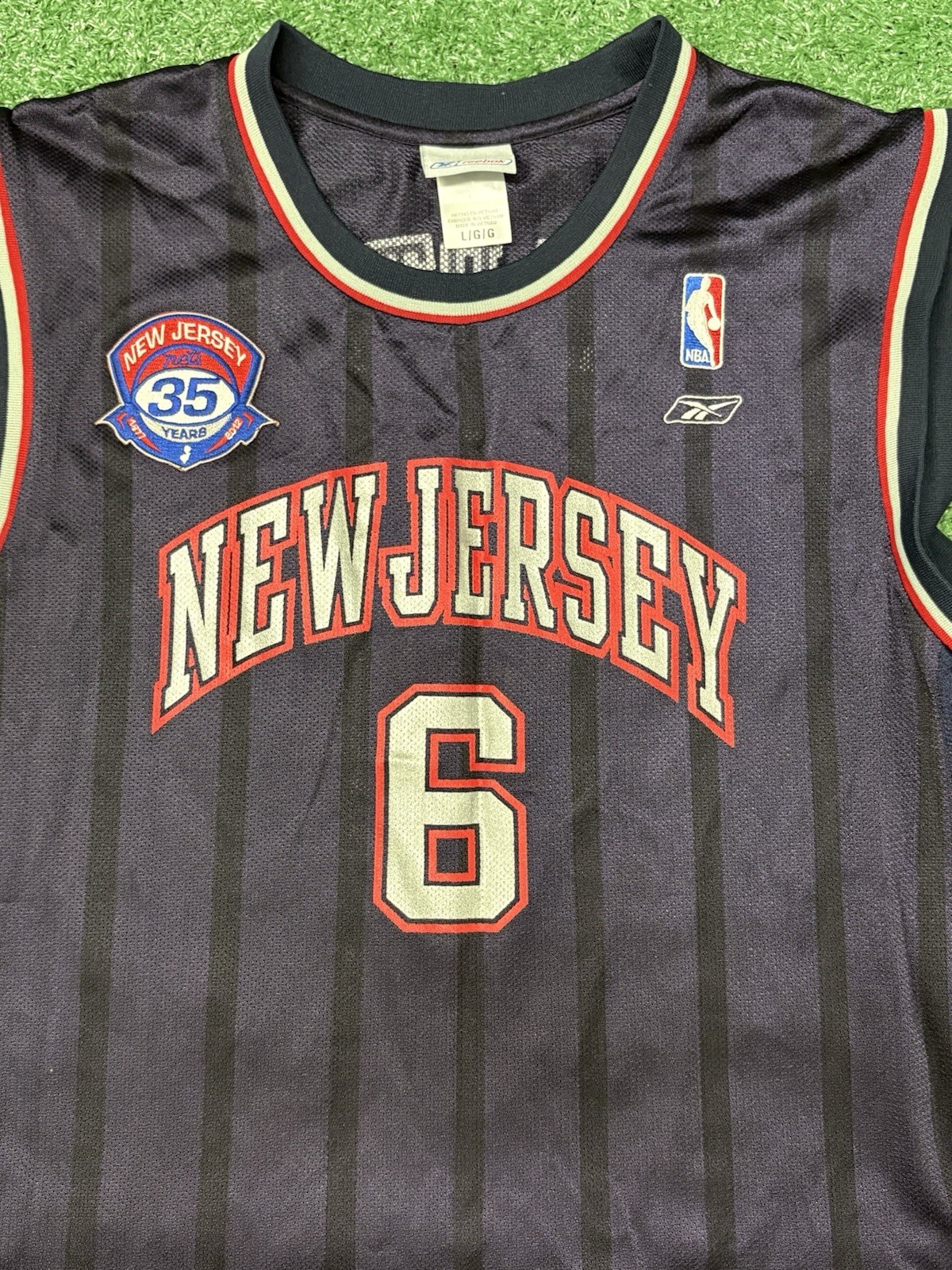 Y2K Reebok Kenyon Martin New Jersey Nets #6 35th Anniversary Patch Jersey Size L thumbnail 3