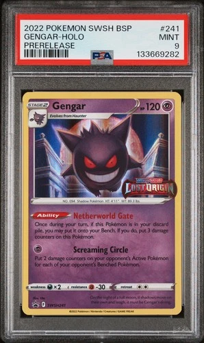 133669282 Gengar 2022 Pokemon SWSH Lost Origin Prerelease Promo #SWSH241 PSA 9