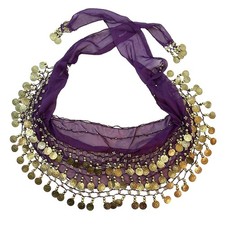 Belly Dancer Hip Scarf Purple sheer with gold coins beads