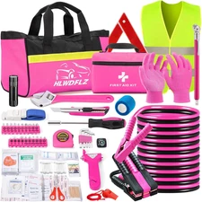 Car Roadside Safety Kit - 129Pcs Pink Winter Emergency Road Side Assistance Kits