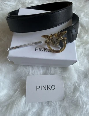 Pinko Cintura Donna Nera in Pelle con Fibbia Love Birds Oro Iconica - Imagen 1 de 4