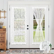 Floral Voile Sheer French Door Curtains Slot Top Short Curtains Panel Window Net