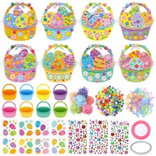48 Sets Easter Crafts Kit Easter Basket Egg Paper Crafts DIY Make Your Own Ba...