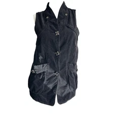 S2.Square Black High Collar Unique Button Down  Vest Jacket Size M
