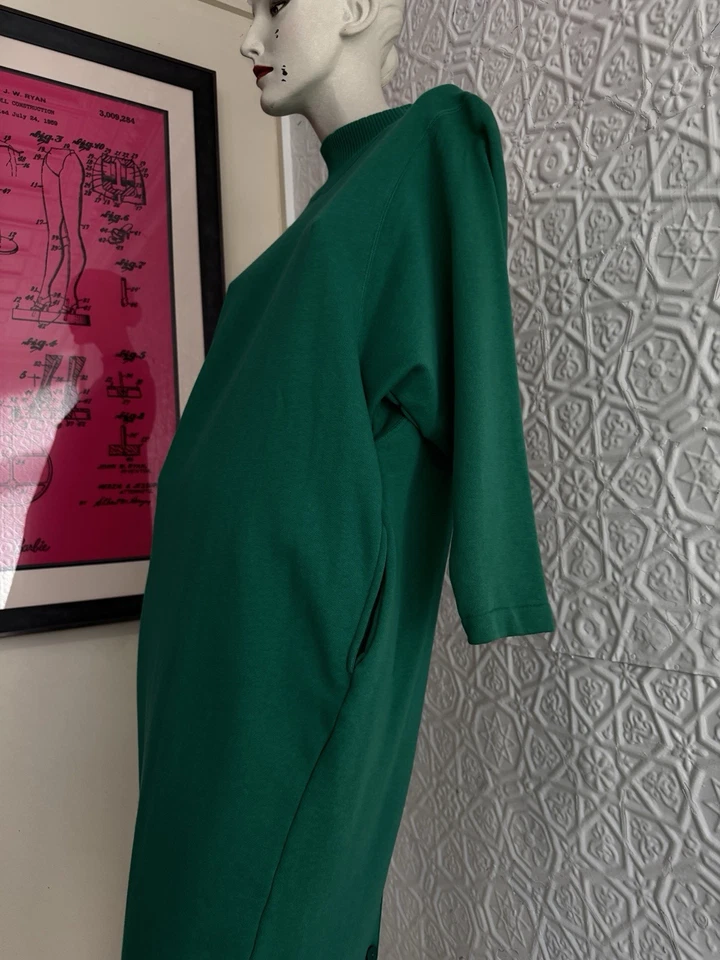 Vintage Benetton Green Knit Dress-Sweatshirt-1980s-Lounge-Turtleneck-Holiday-S/M - Image 3 of 4