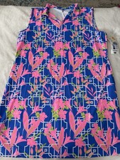 Lulu B XL Pink Blue Geometric Floral V-Neck Sleeveless UPF 50 Dress E20