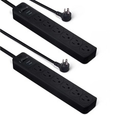 AMAZON BASICS 6-OUTLET 600 JOULE SURGE PROTECTOR POWER STRIP 2FT BLACK 2-PACK