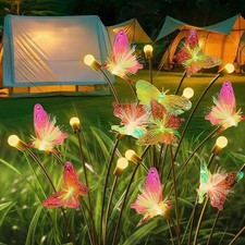 Solar Firefly Colorful Butterfly Garden Lights 2Pack Outdoor 8LED, Warm White