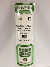 Evergreen 256 Styrene Square Tube 0.375" 3/8" x 14" (2)