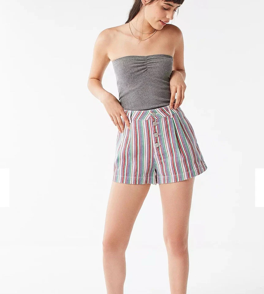 Pantalón Corto BDG Urban Outfitters Mujer Lisboa Rayas Abotonada Talla 0 Multicolor Foto 2 de 4