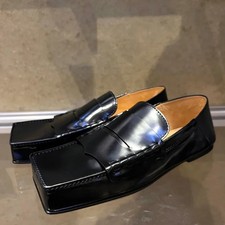 Fashion Leather Square Toe Footwear Loafers Men's Unisex glossy Shoes Moccasins