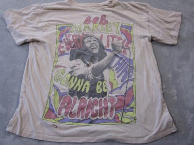 Bob Marley Shirt Mens Medium Beige Every Little Thing Graphic Zion Rootswear Tee