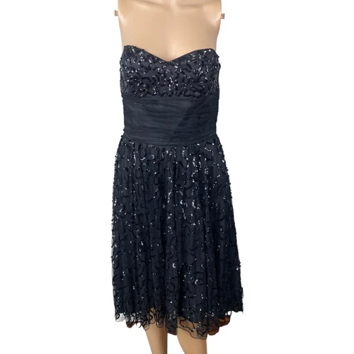 Vtg Y2K Betsey Johnson Black Sequin Strapless Corset Party Dress SZ 8