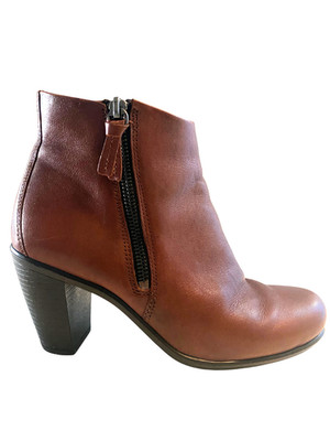 Ecco Touch 75 Boots Womens 4-4.5 EU 35 Brown Leather Ankle Booties Double Zip 