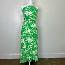 Faithfull The Brand Taormina Dress 6 Halter Green Floral Midi Tropical
