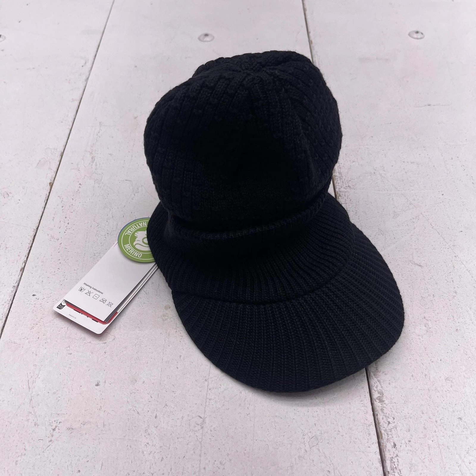 TOP-EX Hat Beanie Fitted Mens Medium Black Merino Wool Waterproof Visor