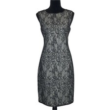 Tahari Women Dress Size 6(S) Black Faux Lace Sheath Open V Back Black Office