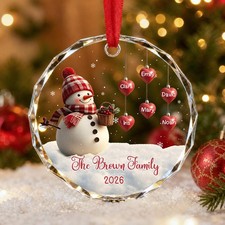 Personalized Family Christmas Ornament 2026, Custom Name Snowman Ornament, Glass