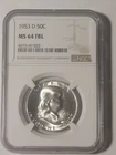 1953 D Franklin Half Dollar  NGC Graded MS64 FBL