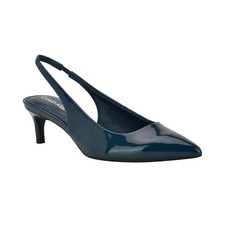 Women's Calvin Klein Dainty Kitten Heel Slingback Pumps Dark Green Patent SZ 5.5