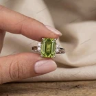 Peridot Ring 925 Sterling Silver Emerald Cut Women’s Engagement Ring.
