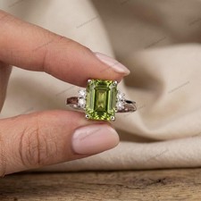Peridot Ring 925 Sterling Silver Emerald Cut Women  s Engagement Ring.