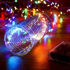2 Pack 16.4ft Battery Operated String Lights with Timer, Multi Color with Syn...