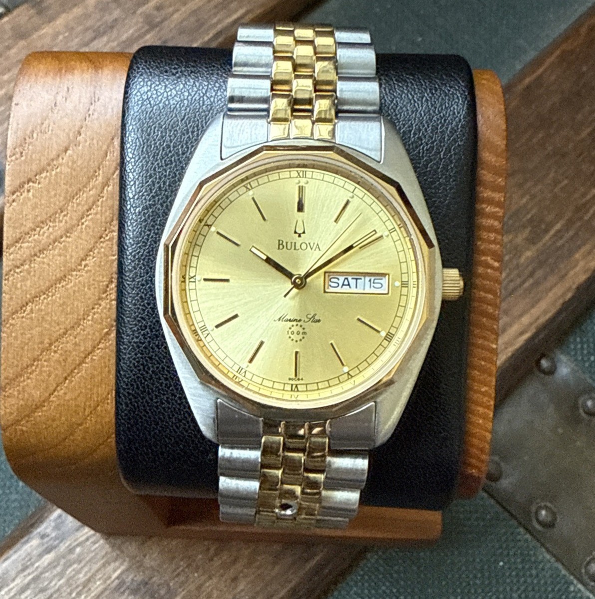 Rare Bulova Day Date C967783 Oak Style Quartz Two Tone Gold Dial