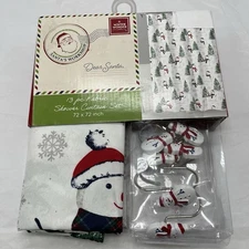 Winter Wonder Lane Fabric Shower Curtain Trees & snowman Hat Hooks 72" x 72"