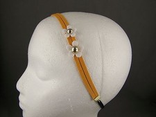 Yellow faux suede flower thin skinny headband hair band 7/16" wide stretch