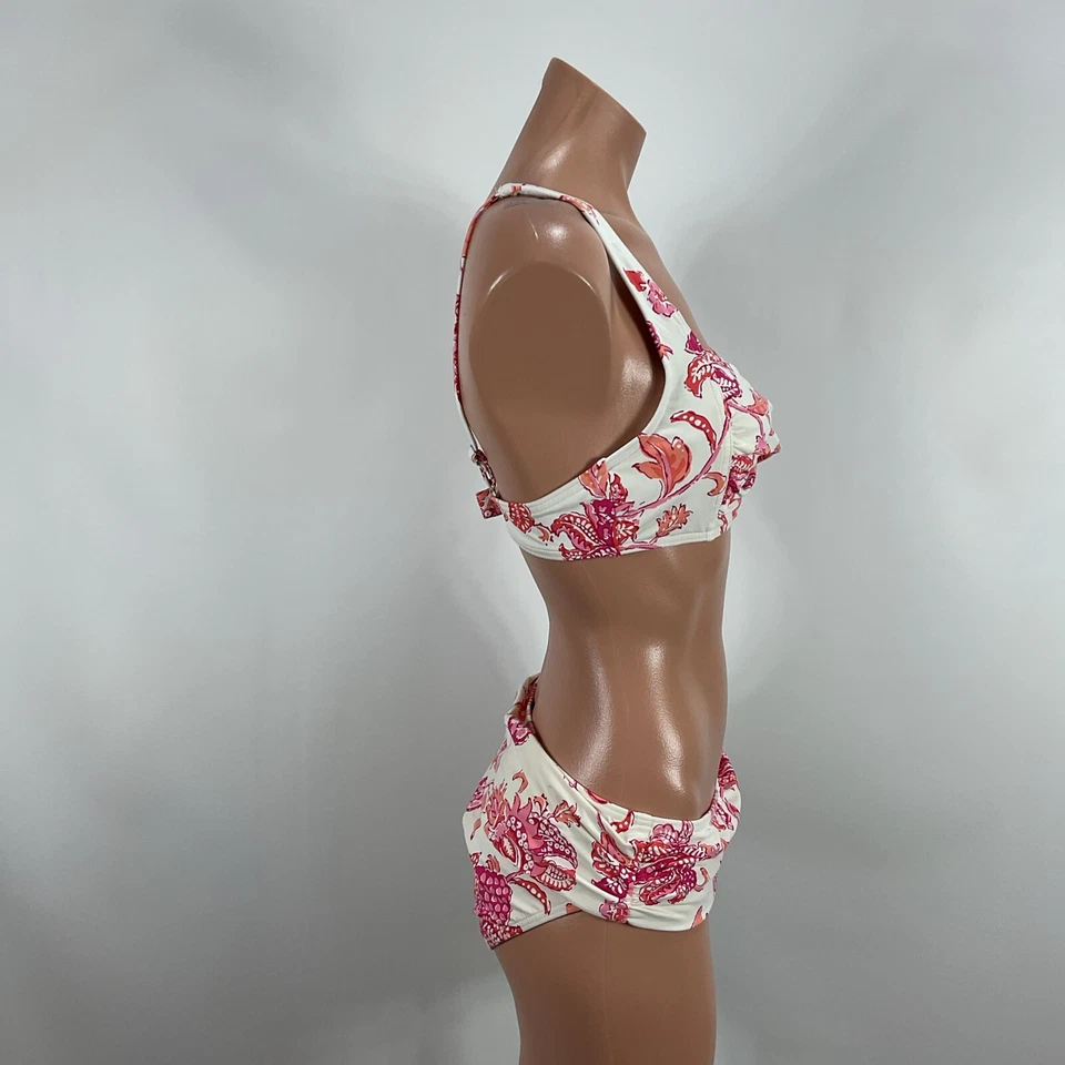 LANDS' END Swimsuit Bikini Top 6 bottom 4 Floral Paisley White Pink Orange 2 pc - Image 4 of 4
