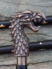 Dragon Head Walking Cane   36  Medieval Fantasy Stick  Brass Gothic Handle   Co
