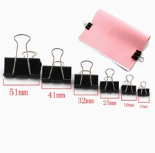 15/25/41/51mm Black Metal Foldback Clips Office Binder Paper Document Receipt