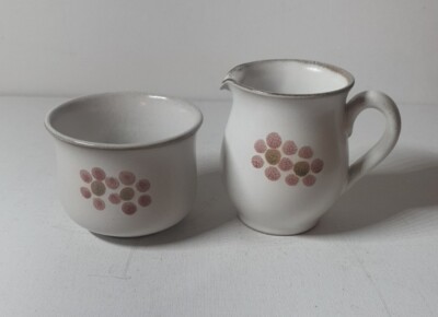 Vintage Denby 'Gypsy' Rosa Blumenmuster Zuckerdose und Milchkännchen Set