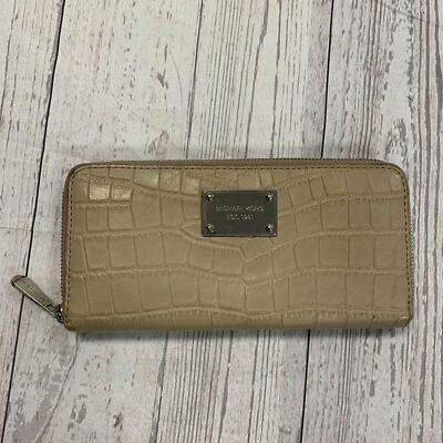 Michael Kors Reptile Beige Print Continental Zip Around Clutch Wallet  MK  Plaqu