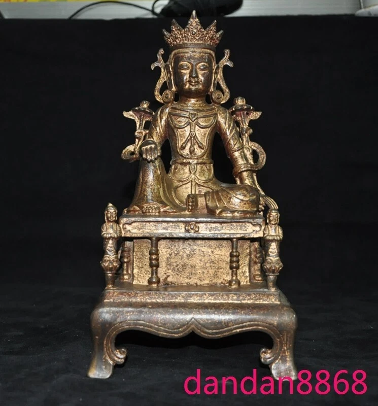 Templo budista tibetano bronce dorado verde Tara Kwan-Yin diosa Buda estatua Foto 4 de 4