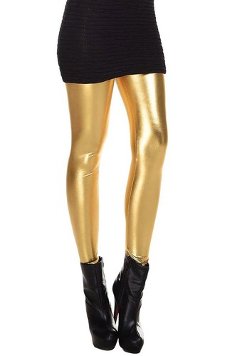 Gold METALLIC LEGGINGS Shiny Neon Lycra 