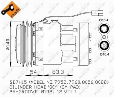 32584 NRF Klimakompressor 6SEU16C, 12V, PAG 46, Mit PAG-Kompressoröl